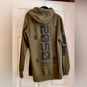 Men’s size large olive colored Fabric of the Universe 2050 hoodie.